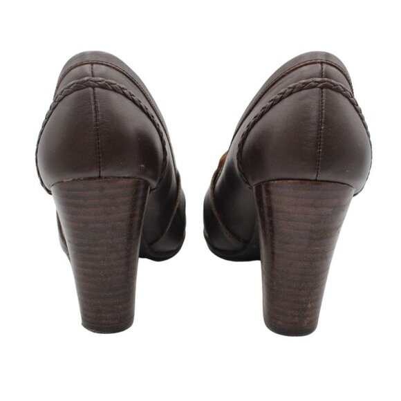 Vintage 90s Steve Madden Brown Leather Slip On Oxford Chunky Heel Shoes Size 8.5 - Picture 4 of 6